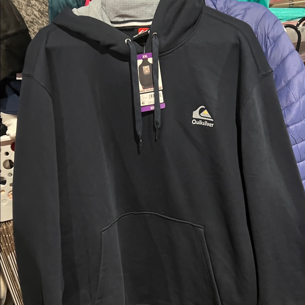 Men’s Size 2 Xl Quicksilver Navy Blue Sweatshirt Measures 27 Pit Hoodie